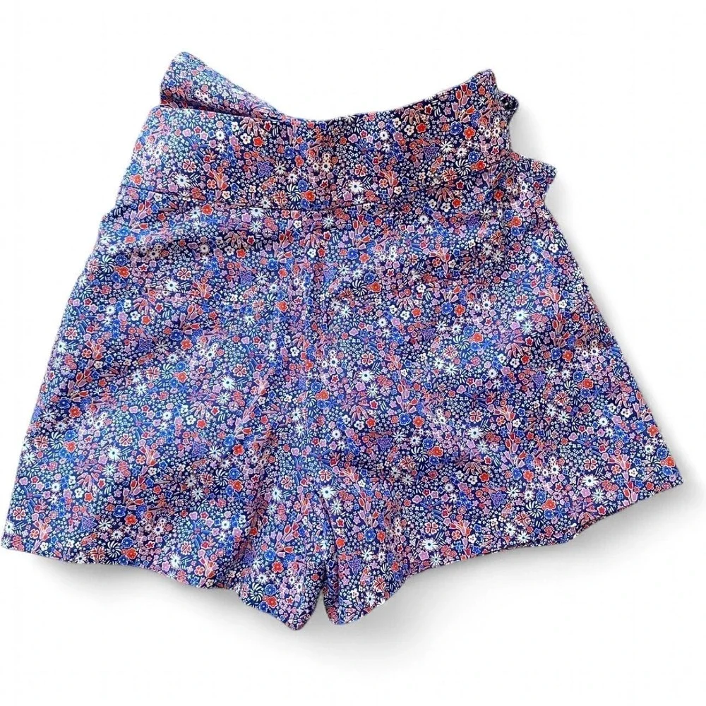 J.Crew Liberty London Tana Lawn Floral Tie-Waist Shorts Blue Red K7661 Size 2